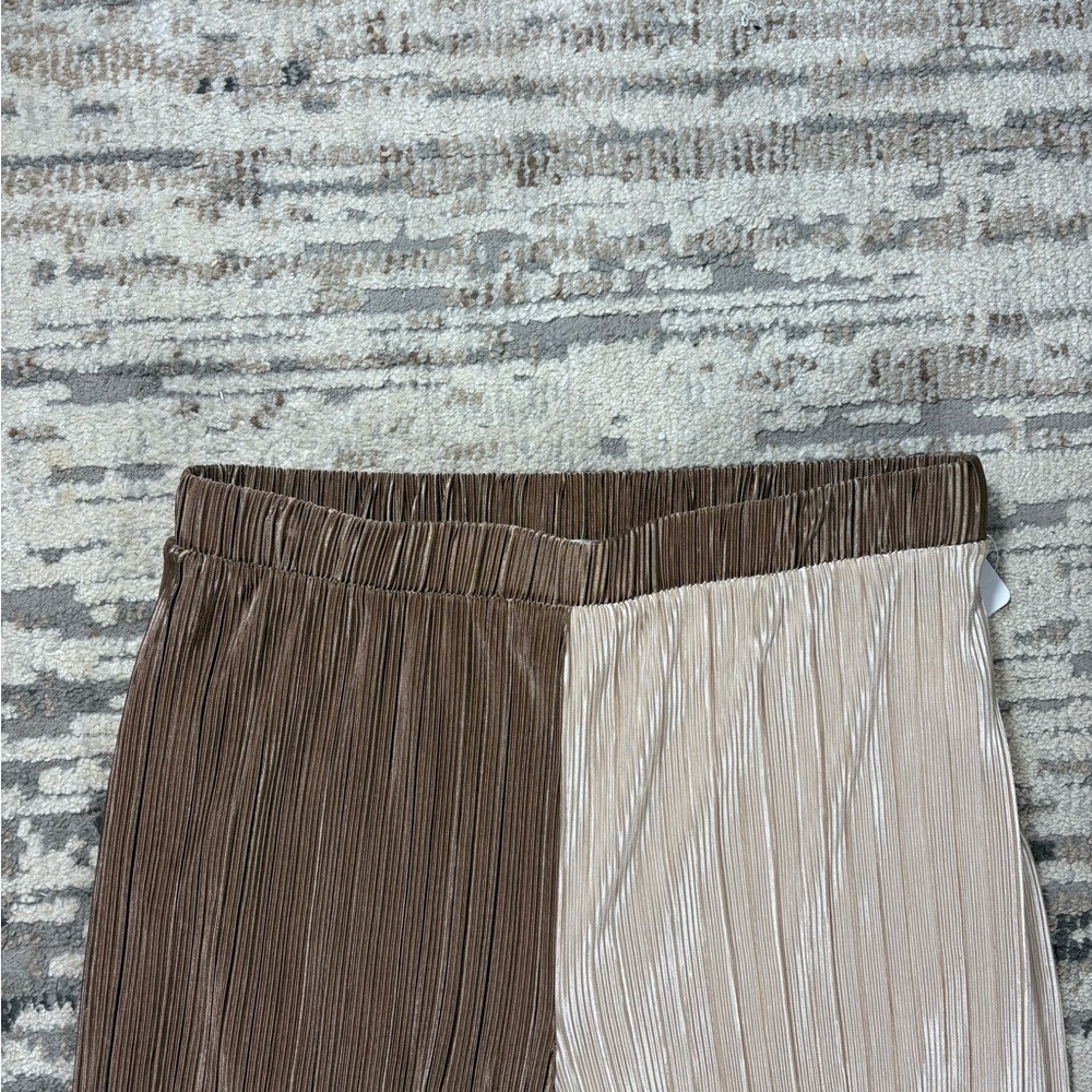 New Fashion Nova Brown & Light Beige Ribbed Highrise Flowy Pants Size XL - Picture 6 of 9